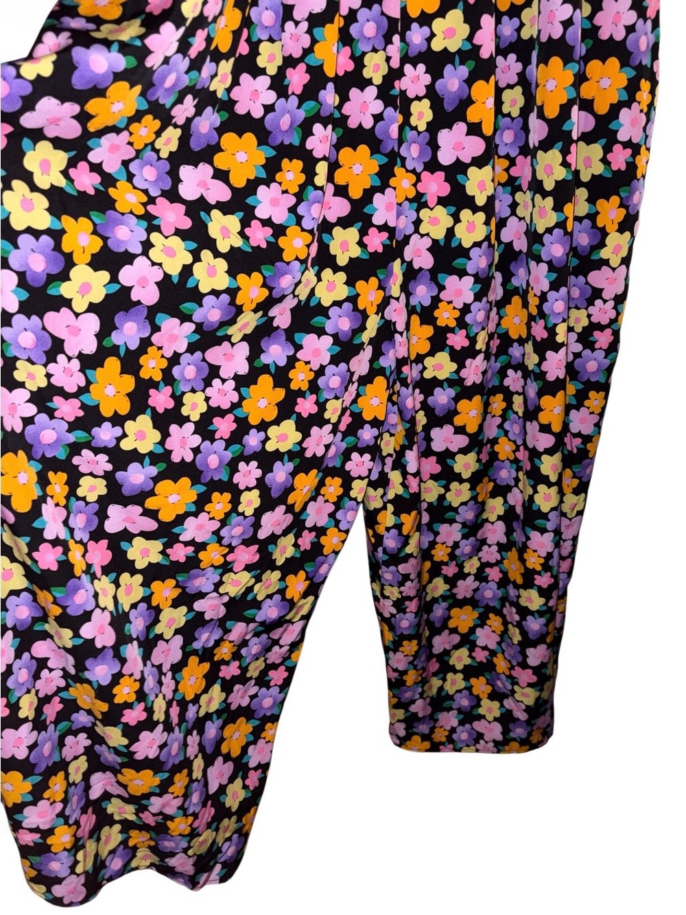 🌼EUC SHEIN "All Over Happy🙂Floral🌼 Wide Leg Jumpsuit w/Pockets🤗" Black🖤 Sz 2XL - Picture 6 of 12
